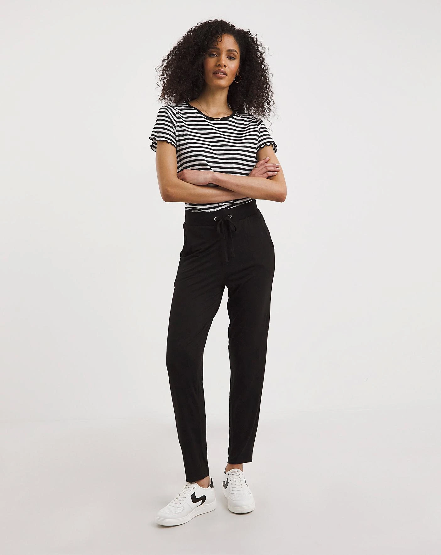 Black Tie Waist Jersey Tapered Trousers 1 Black Tie Waist Jersey Tapered Trousers