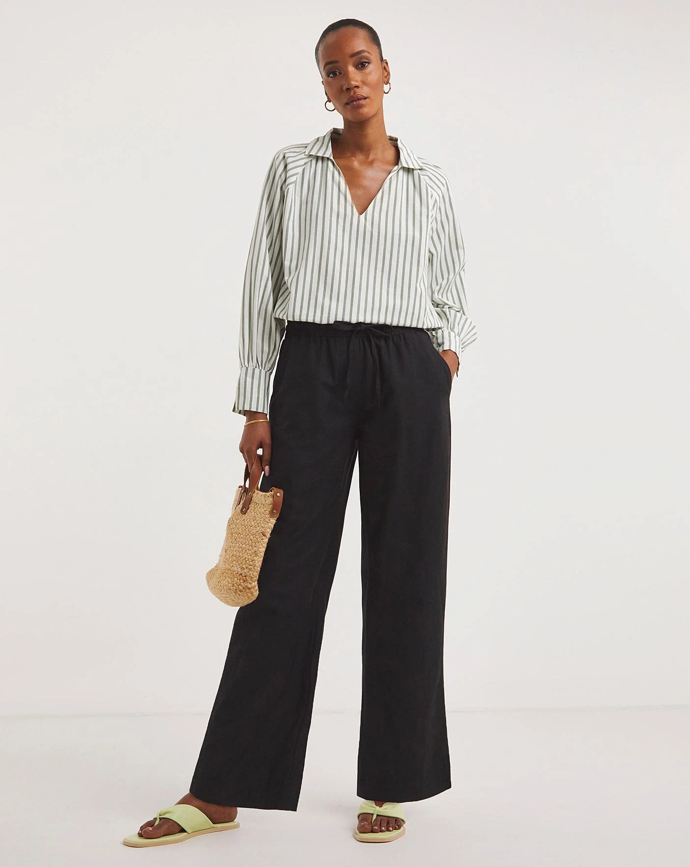 Black Linen Mix Straight Leg Trousers 1 Black Linen Mix Straight Leg Trousers