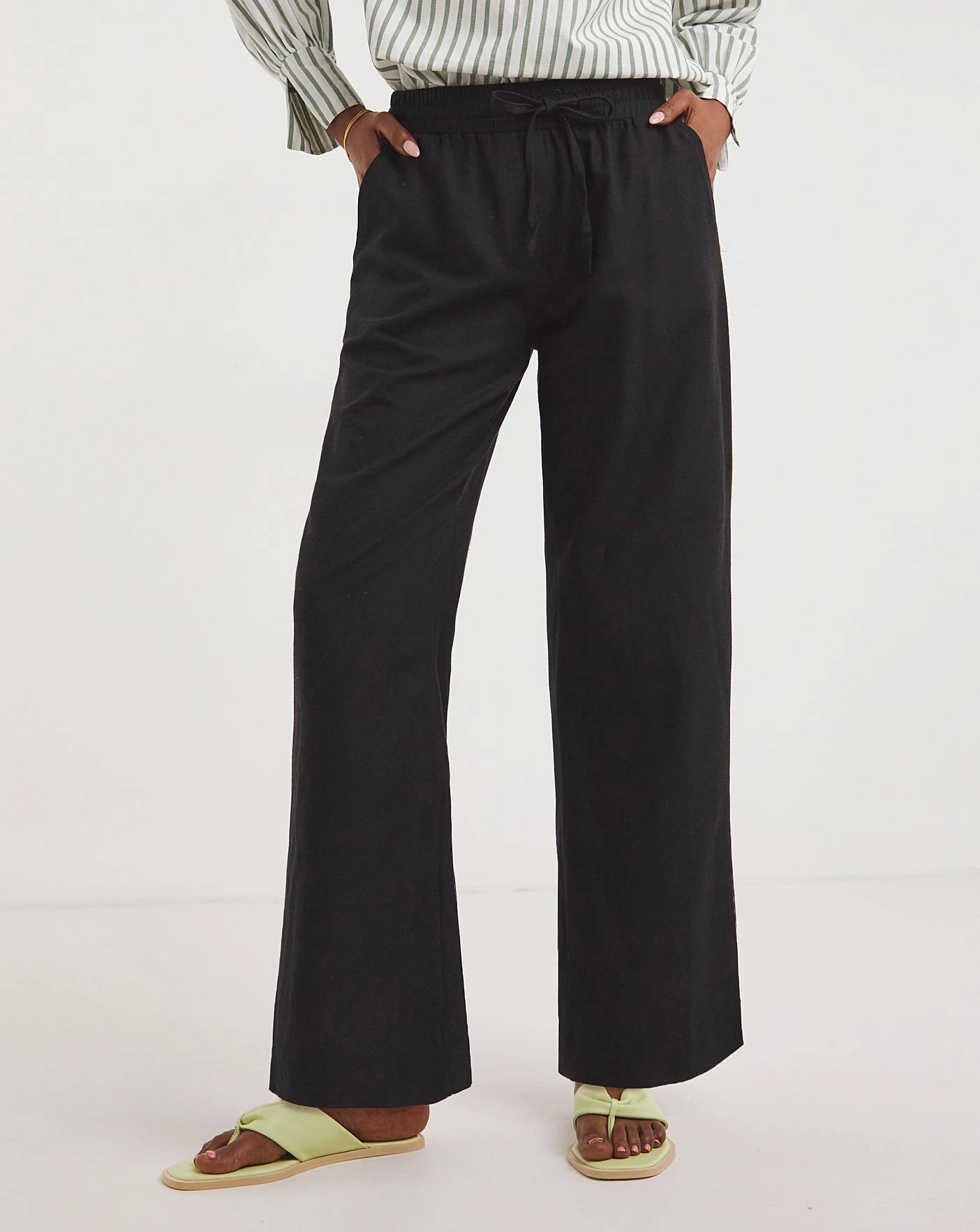 Black Linen Mix Straight Leg Trousers 4 Black Linen Mix Straight Leg Trousers - Image 4