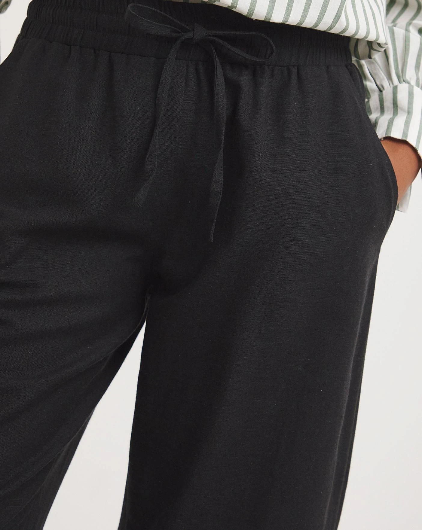 Black Linen Mix Straight Leg Trousers 2 Black Linen Mix Straight Leg Trousers - Image 2