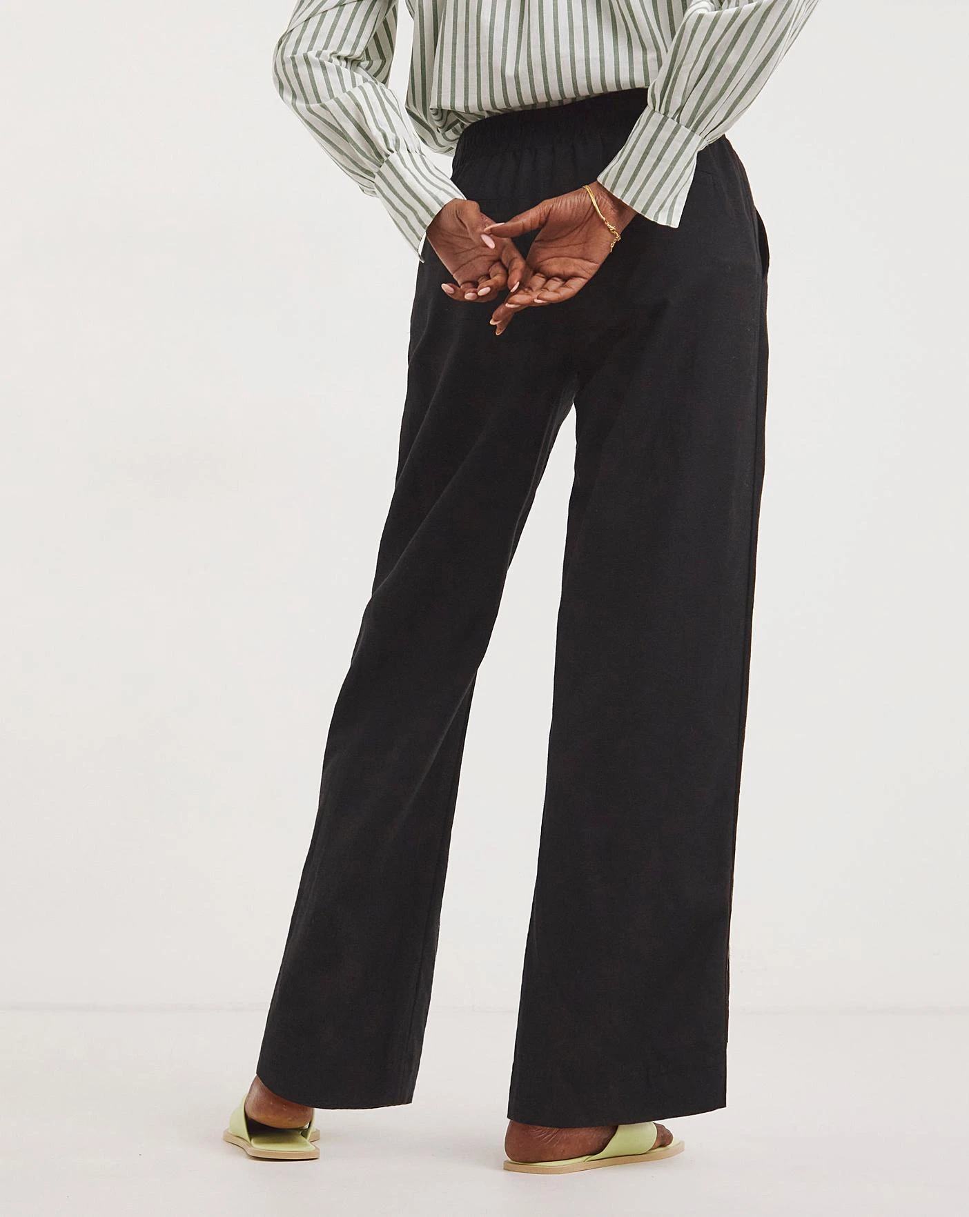 Black Linen Mix Straight Leg Trousers 3 Black Linen Mix Straight Leg Trousers - Image 3