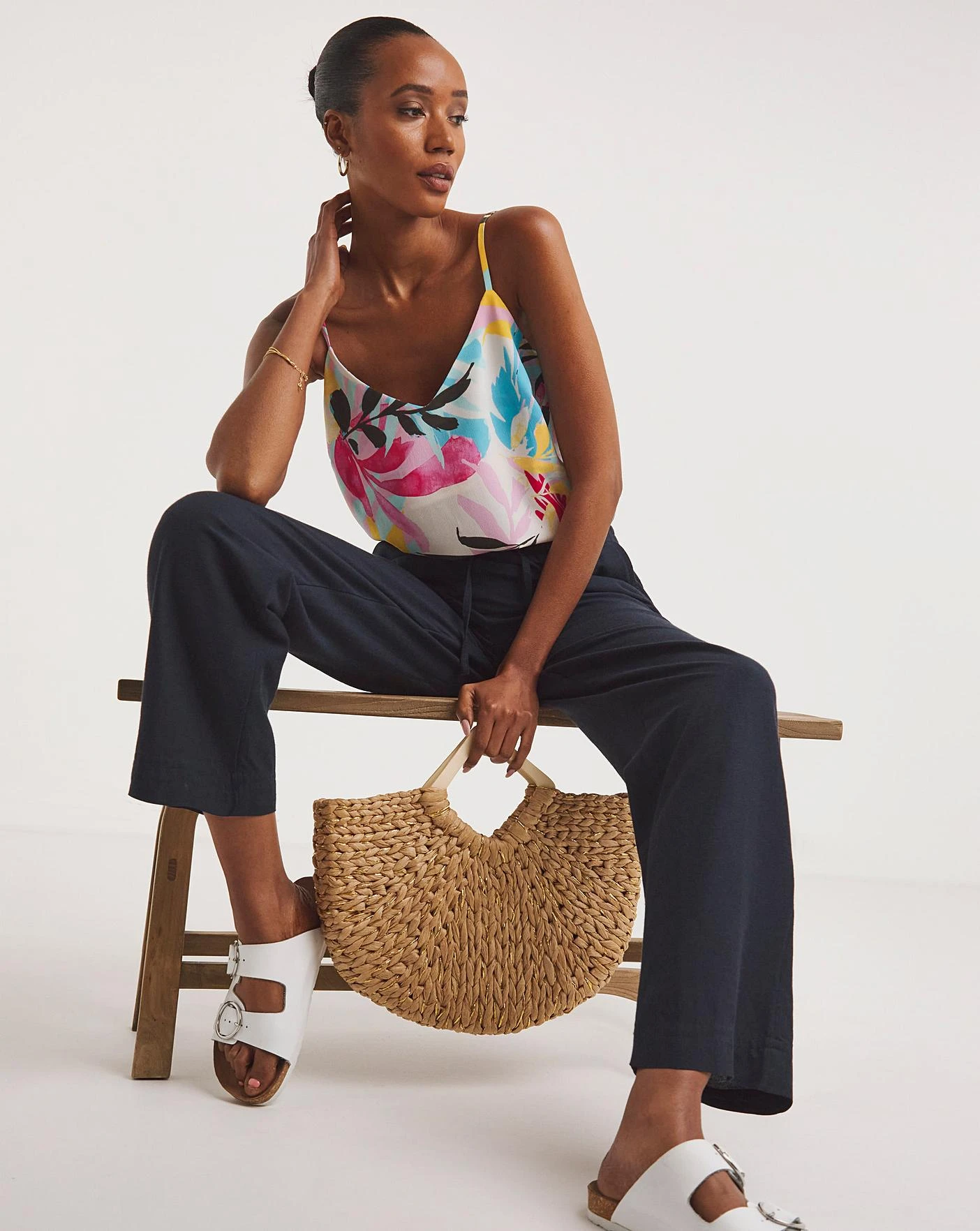 Navy Linen Mix Straight Leg Trousers 1 Navy Linen Mix Straight Leg Trousers