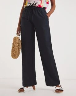 Navy Linen Mix Straight Leg Trousers 6 Navy Linen Mix Straight Leg Trousers -JD Williams Shop y01zh192746w
