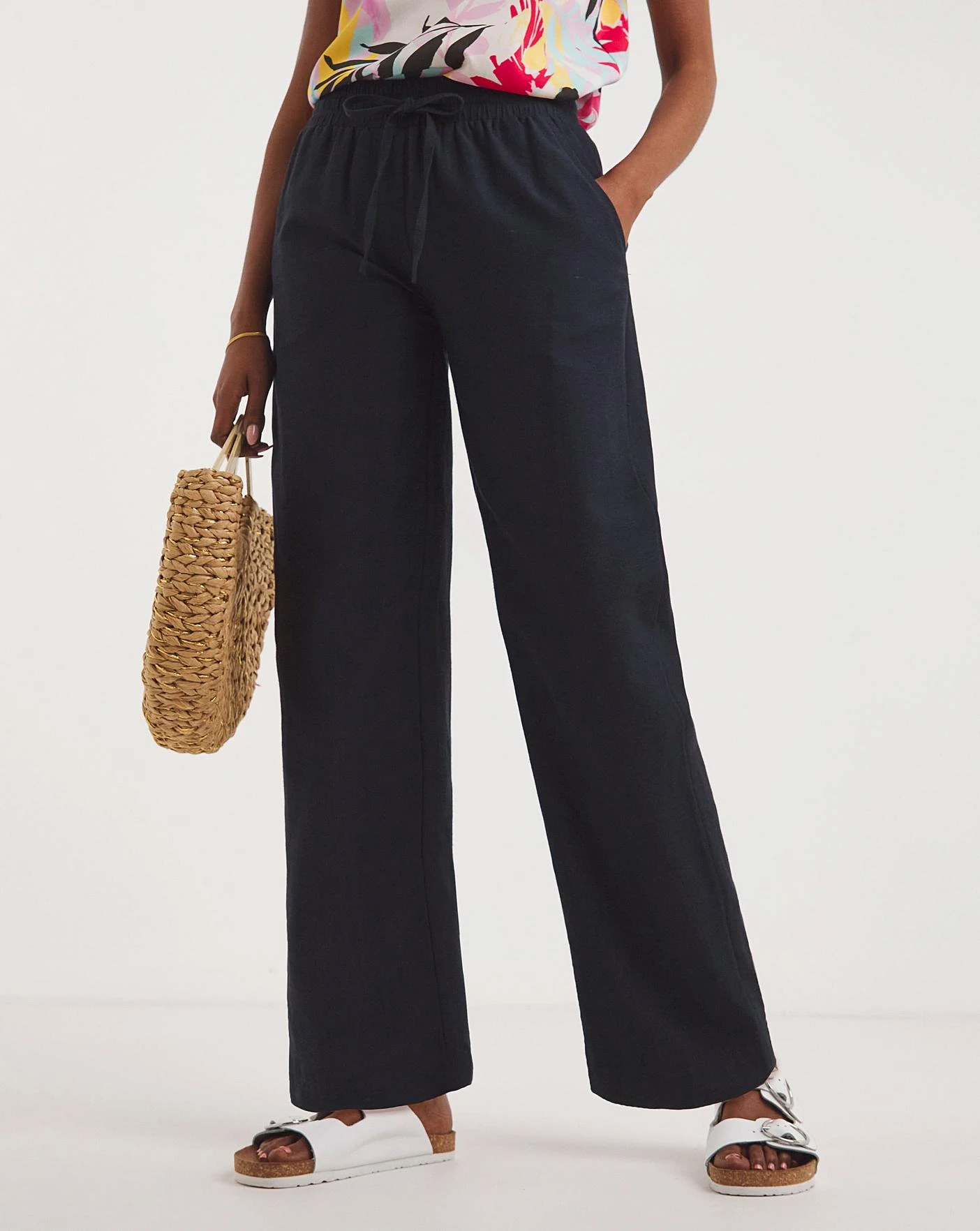 Navy Linen Mix Straight Leg Trousers 3 Navy Linen Mix Straight Leg Trousers - Image 3