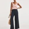 Navy Linen Mix Wide Leg Trousers