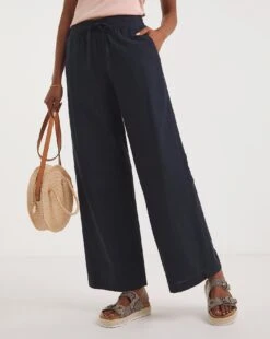 Navy Linen Mix Wide Leg Trousers -JD Williams Shop y01zh211746w