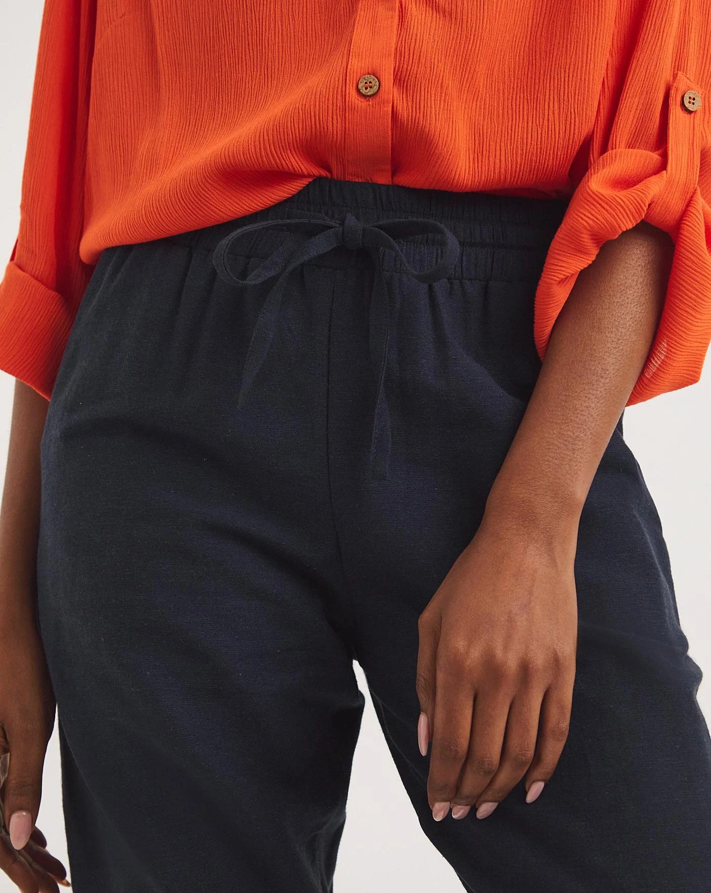 Navy Linen Mix Tapered Trousers 4 Navy Linen Mix Tapered Trousers - Image 4