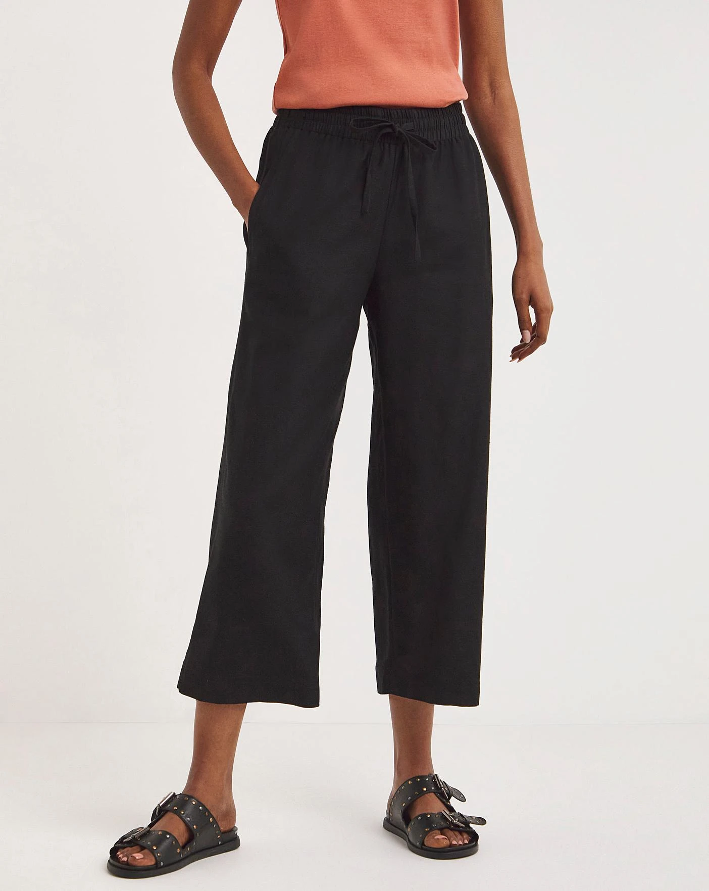 Black Linen Mix Wide Leg Culottes 3 Black Linen Mix Wide Leg Culottes - Image 3