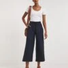 Navy Linen Mix Wide Leg Culottes