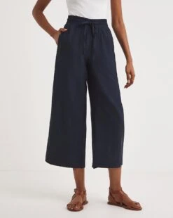 Navy Linen Mix Wide Leg Culottes -JD Williams Shop y01zh461805w