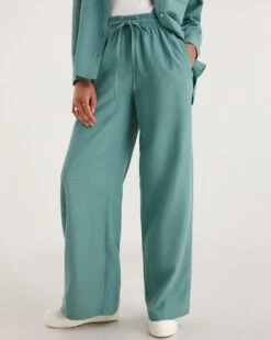 Misty Blue Linen Mix Wide Leg Trousers 6 Misty Blue Linen Mix Wide Leg Trousers -JD Williams Shop y01zh917735w