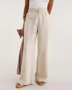 Sand Linen Mix Wide Leg Trousers -JD Williams Shop y01zh926736w