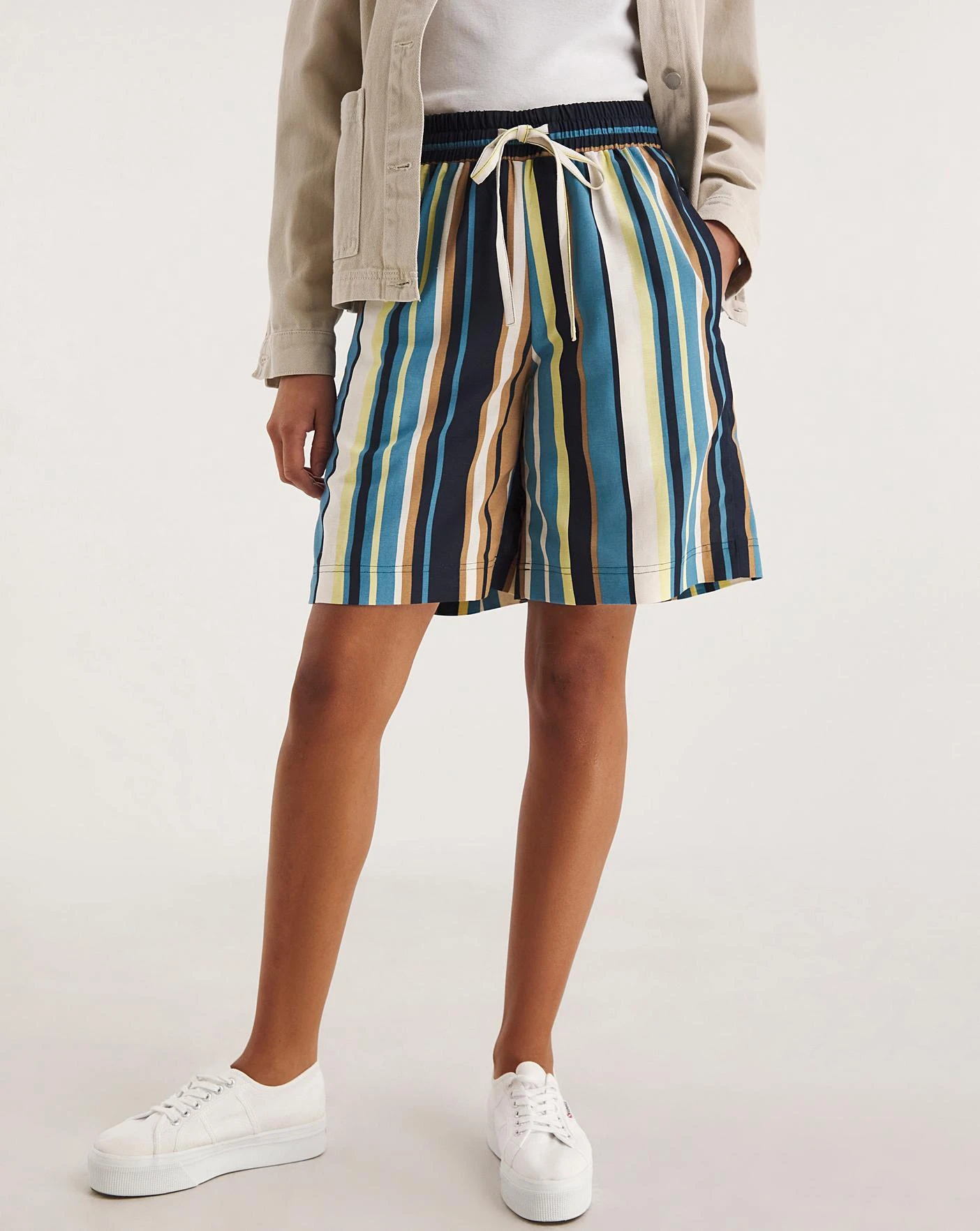 Stripe Linen Mix Knee Length Shorts 2 Stripe Linen Mix Knee Length Shorts - Image 2