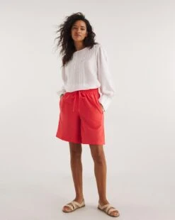 Coral Linen Mix Knee Length Shorts