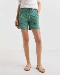 Misty Blue Linen Mix Pleat Detail Shorts -JD Williams Shop y01zh957722w