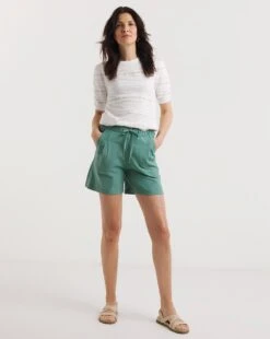 Misty Blue Linen Mix Pleat Detail Shorts