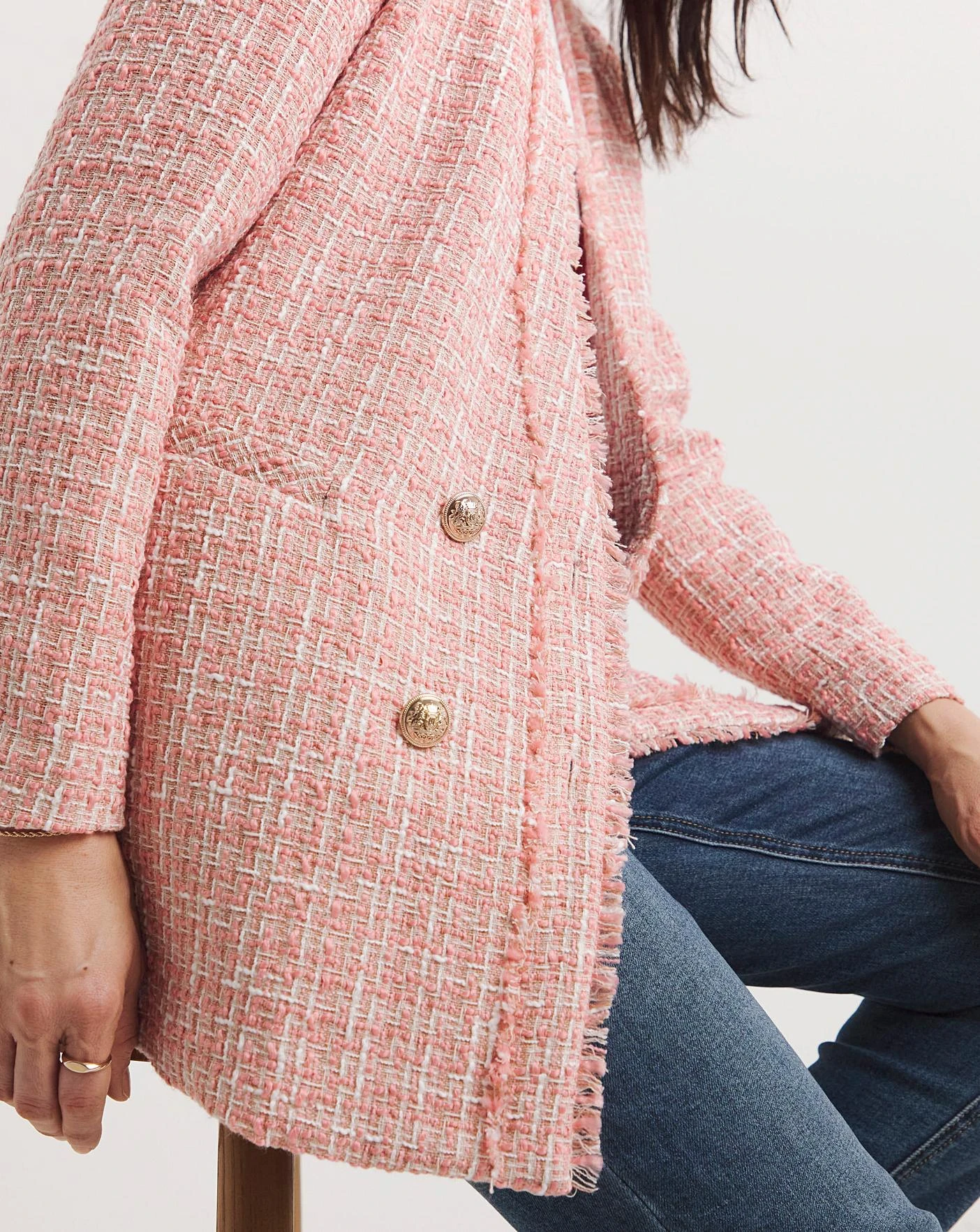 Rose Collarless Boucle Blazer 2 Rose Collarless Boucle Blazer - Image 2