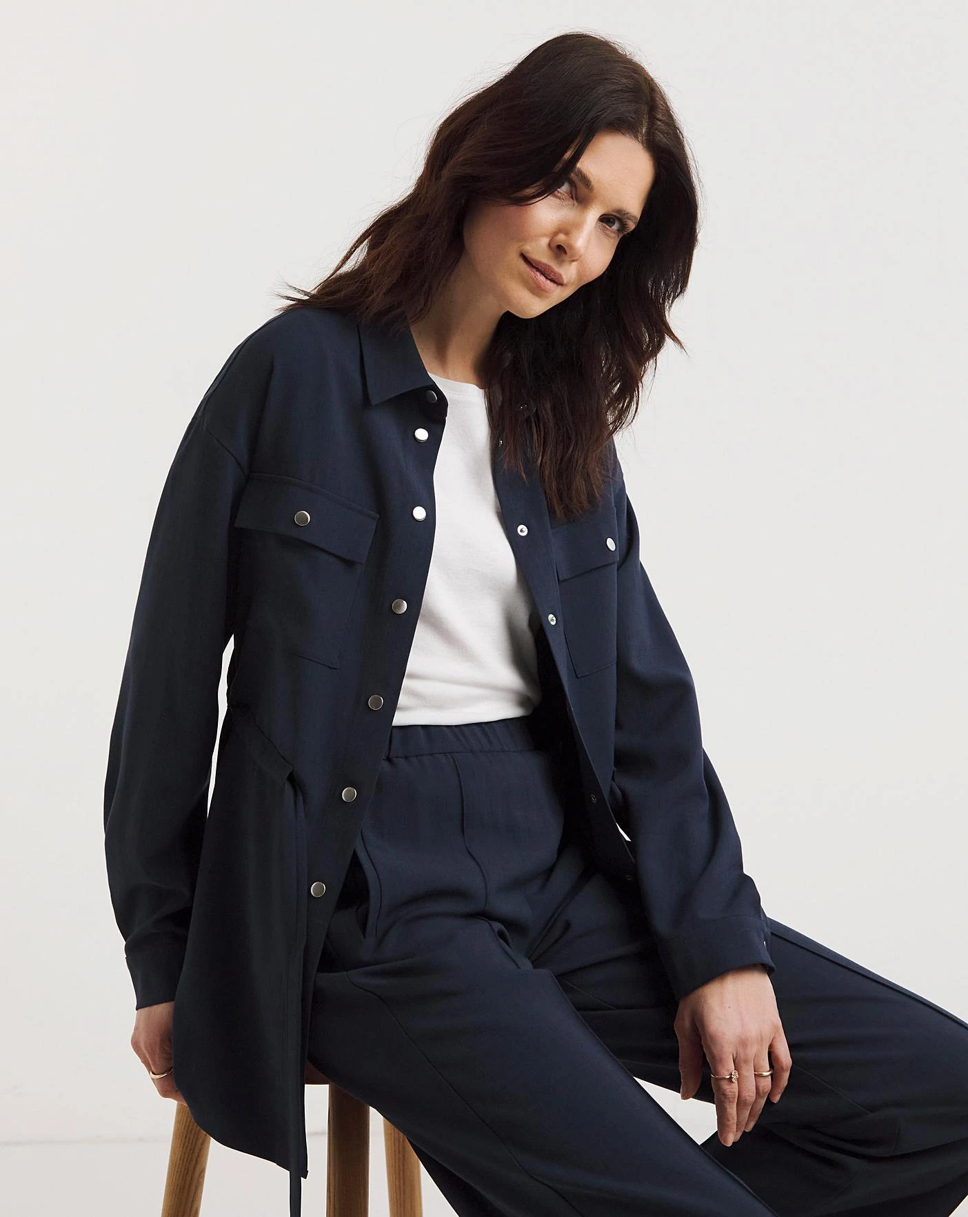 Deep Navy Tie Waist Overshirt 1 Deep Navy Tie Waist Overshirt