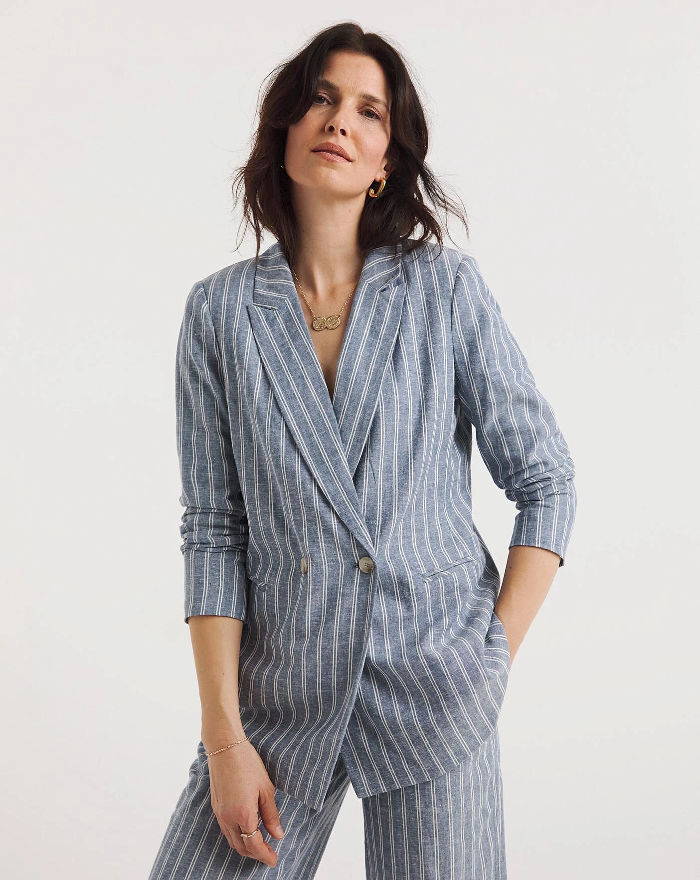 Blue Stripe Linen Double Breasted Blazer 1 Blue Stripe Linen Double Breasted Blazer