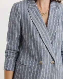 Blue Stripe Linen Double Breasted Blazer 7 Blue Stripe Linen Double Breasted Blazer -JD Williams Shop y01zv906754w
