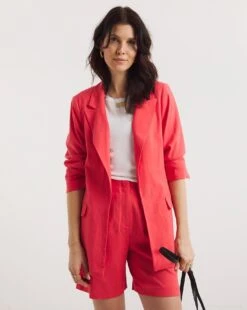 Coral Linen Edge To Edge Blazer