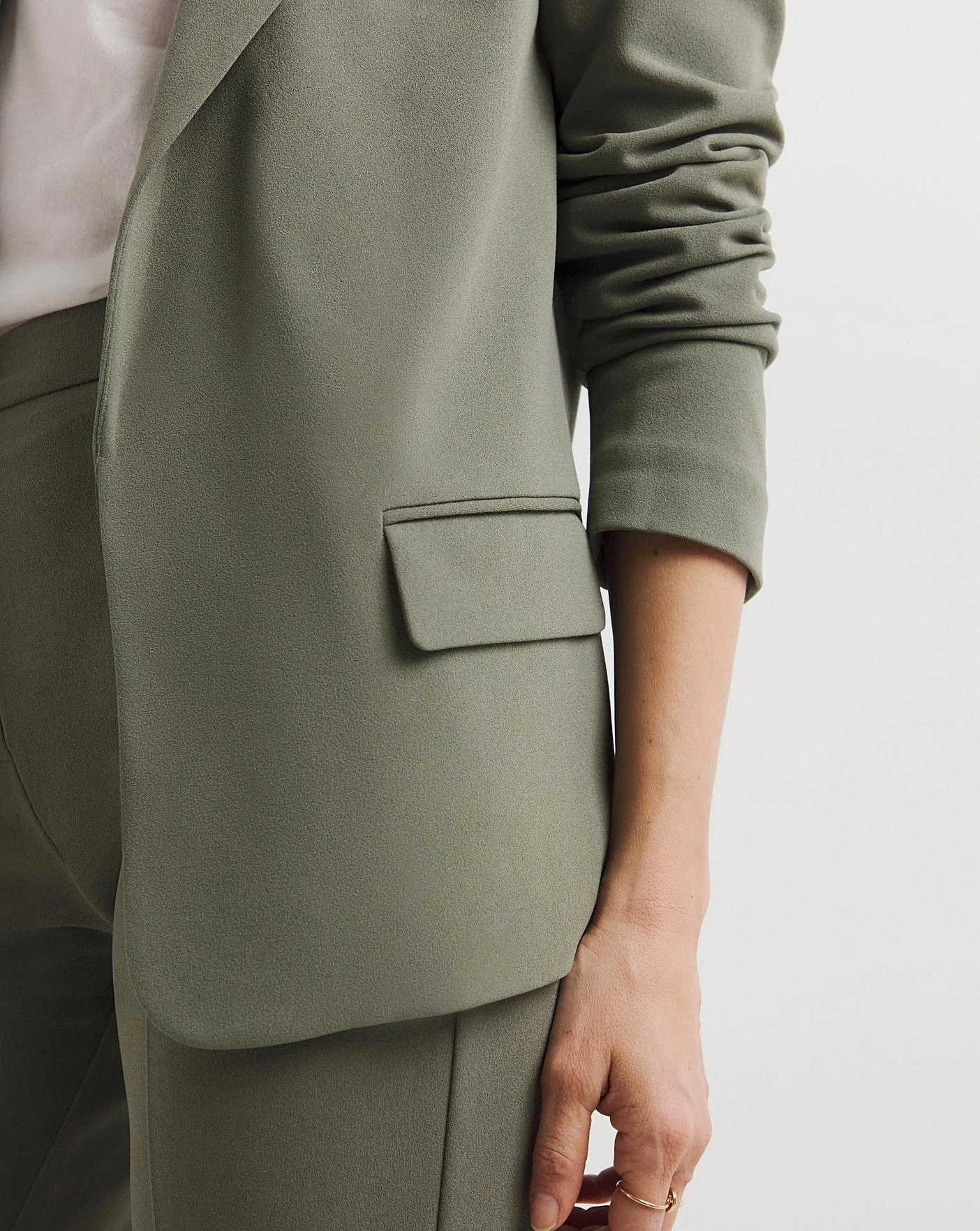 Soft Khaki Scuba Edge To Edge Blazer 4 Soft Khaki Scuba Edge To Edge Blazer - Image 4