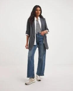 Blue Relaxed Throw On Blazer -JD Williams Shop z01dt848708w