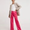 Pink Satin Trousers With Pull On Waist
