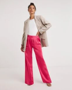 Pink Satin Trousers With Pull On Waist