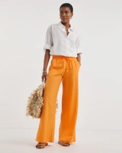 Mango Linen Wide Leg Trousers