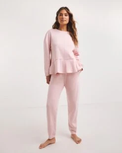Raw Edge Peplum Hem Lounge Set