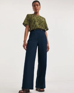 Navy Adjustable Wide Leg Trousers